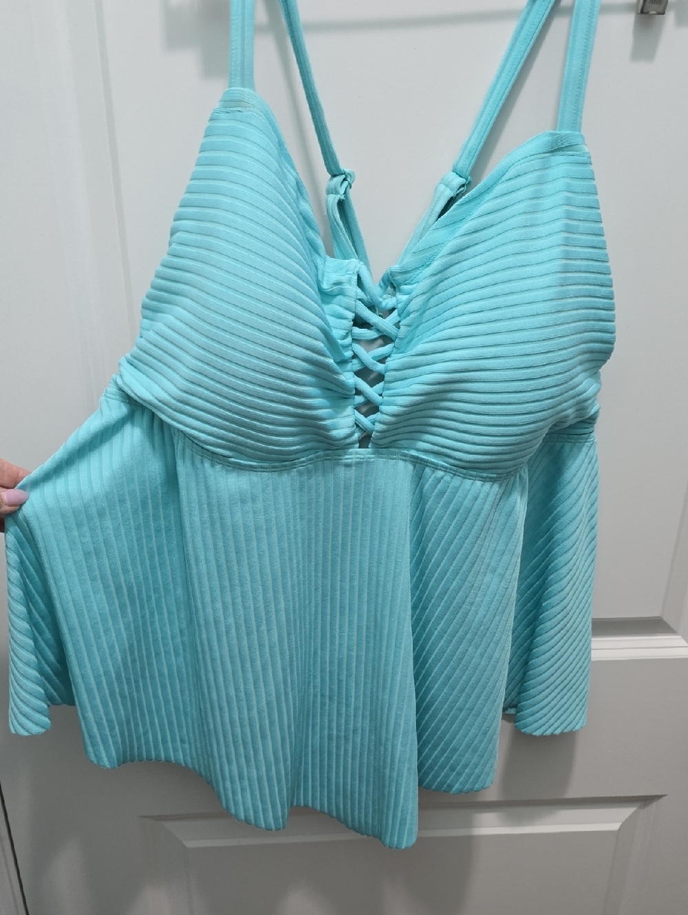 Torrid Aqua Ribbed Swim Babydoll Bikini Top Size 4